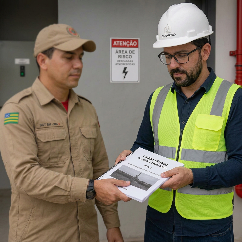 Engenheiro entregando laudo tecnico de SPDA